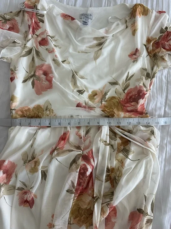 Alexa B nites Floral Ivory Midi Dress with Pink & Gold Blooms - Picture 5 of 7